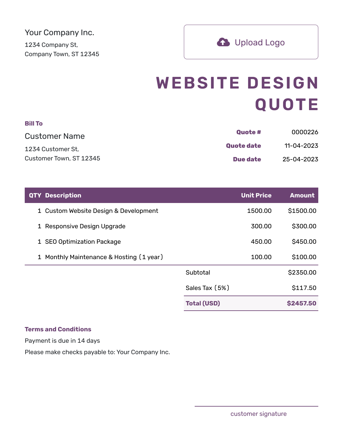 Free Website Design Quote Template