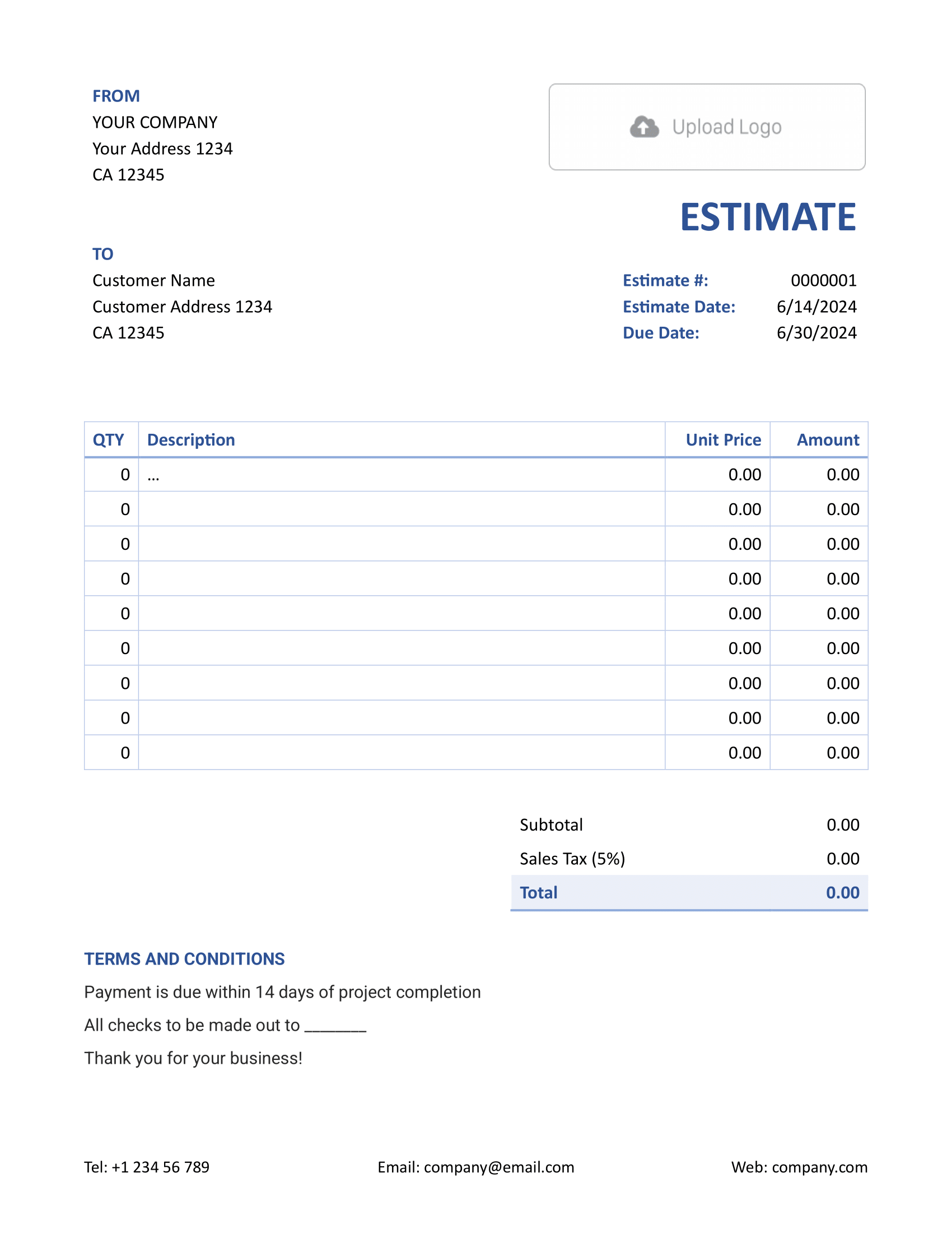 Free Word Estimate Template