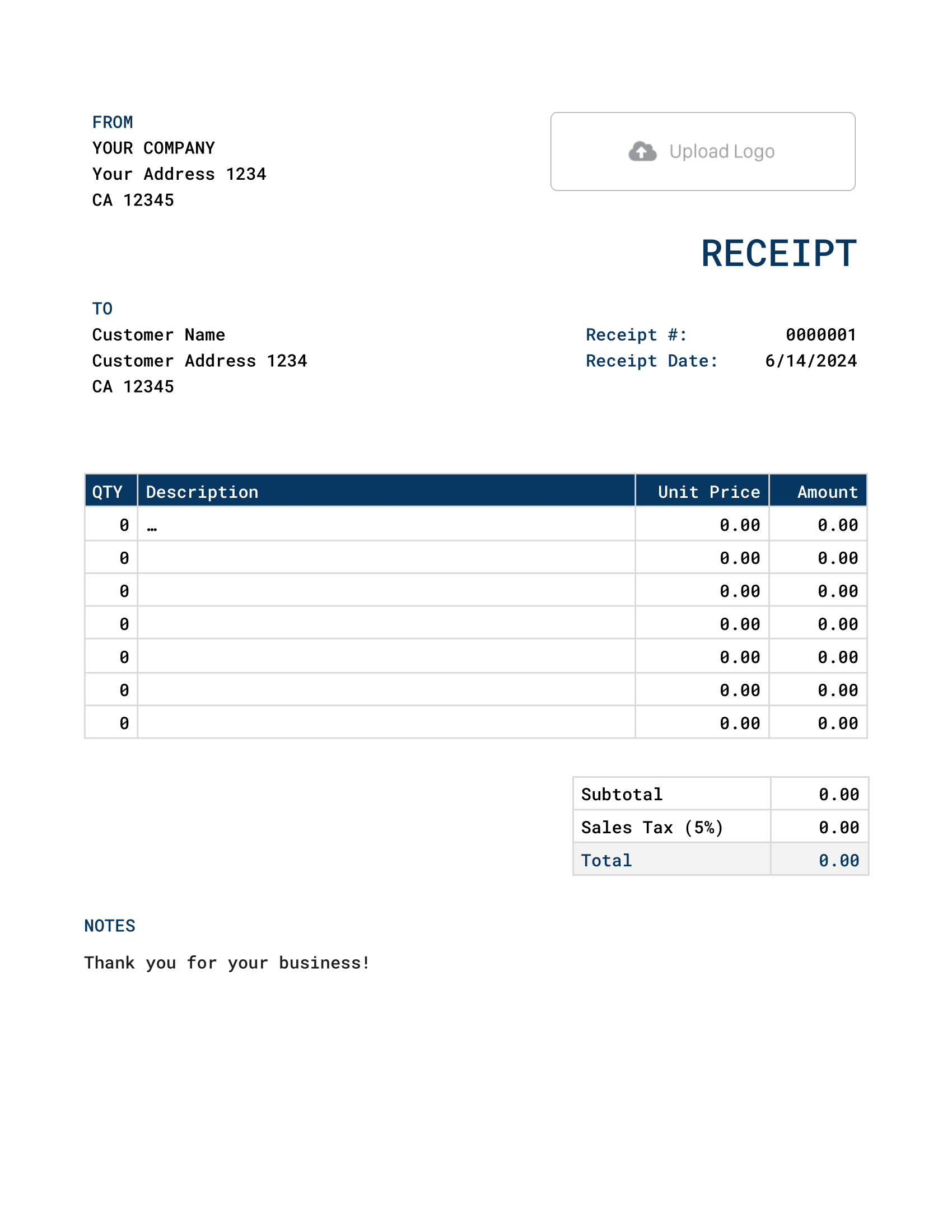 Basic Google Docs Receipt Template