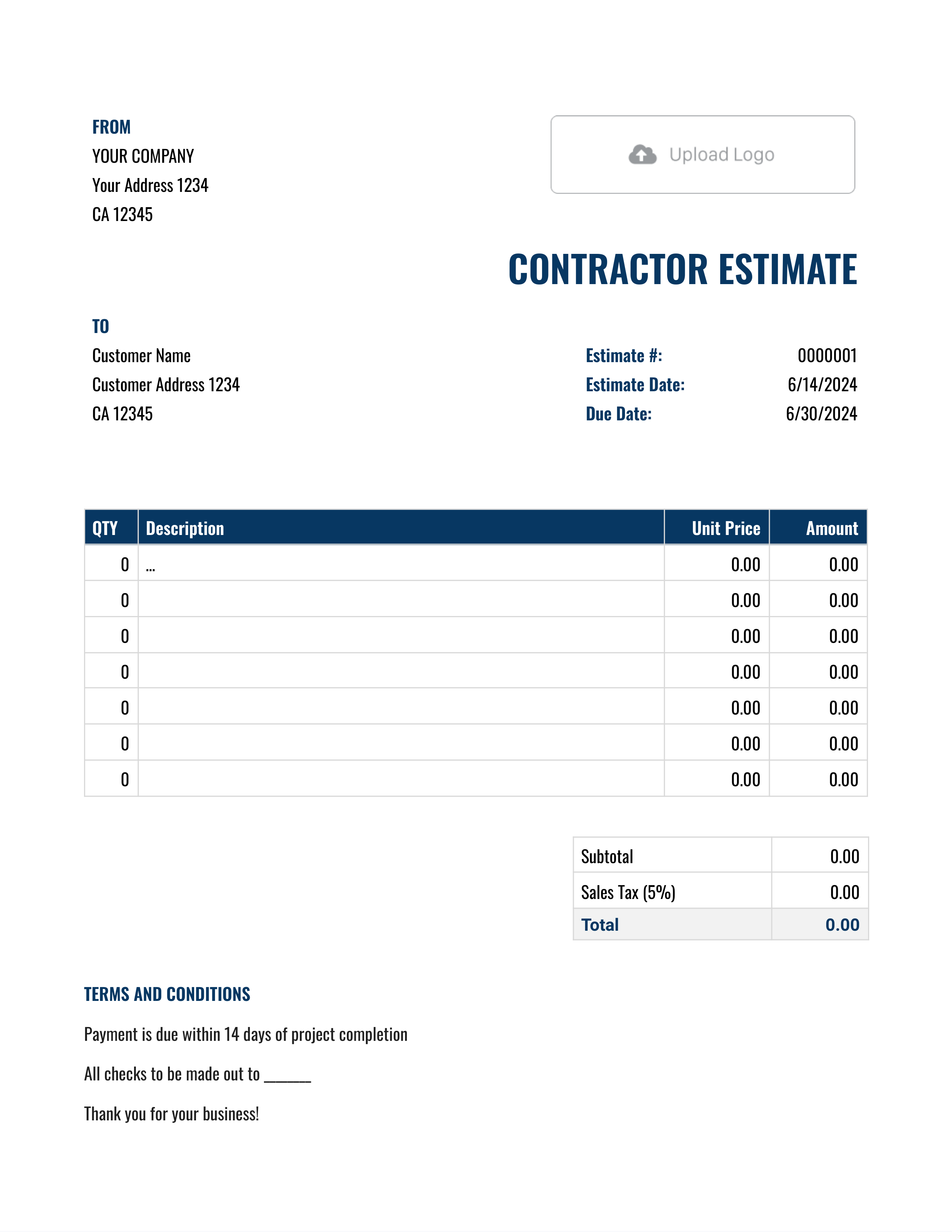 Google Docs Contractor Estimate Template