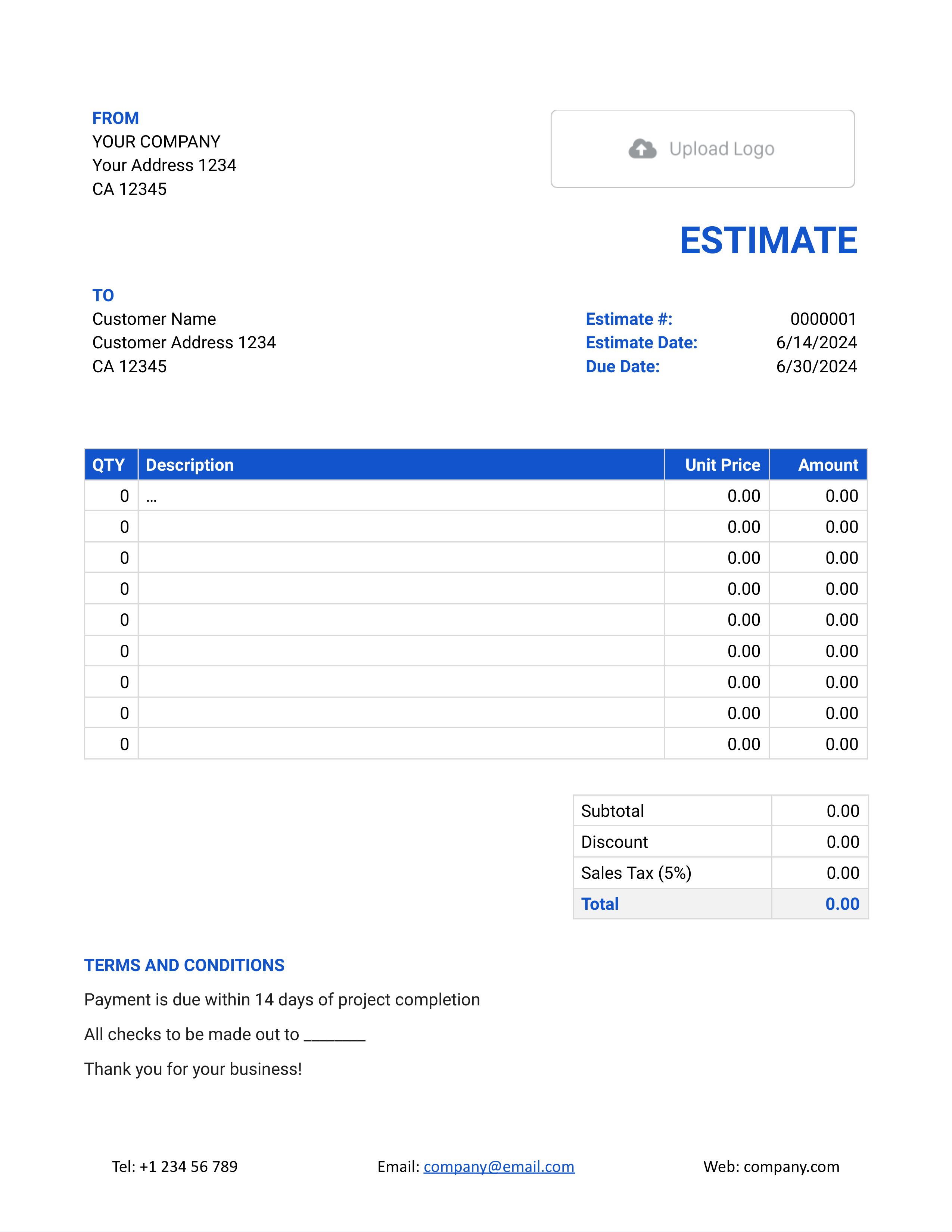 Google Docs Estimate Template with Discount