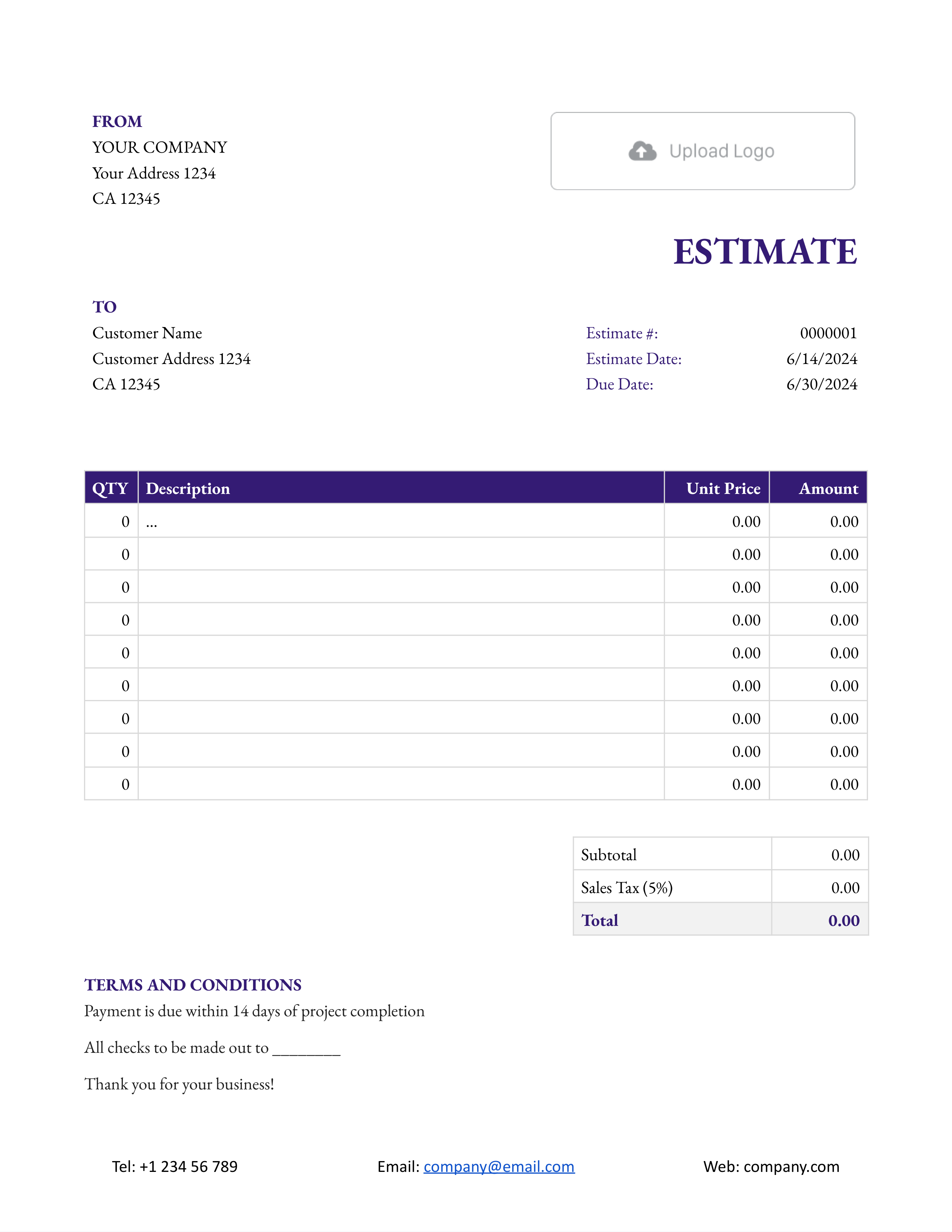 Google Docs Estimate Template with Sales Tax