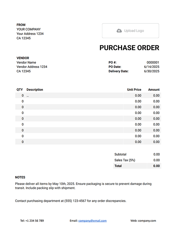 Free Google Docs Purchase Order Template