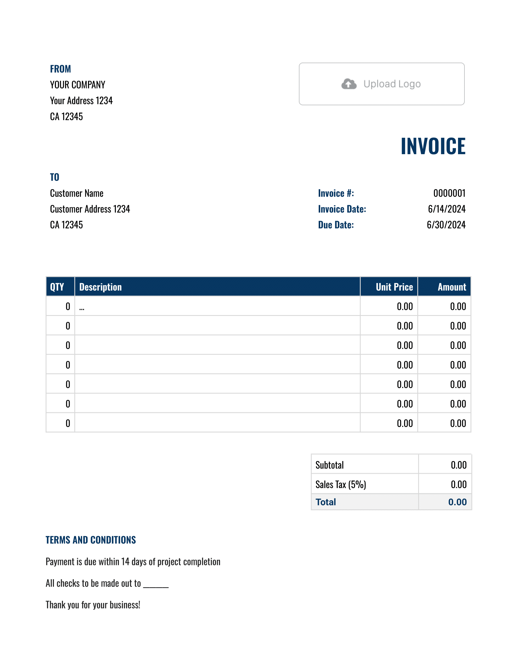 Hourly Google Docs Invoice Template