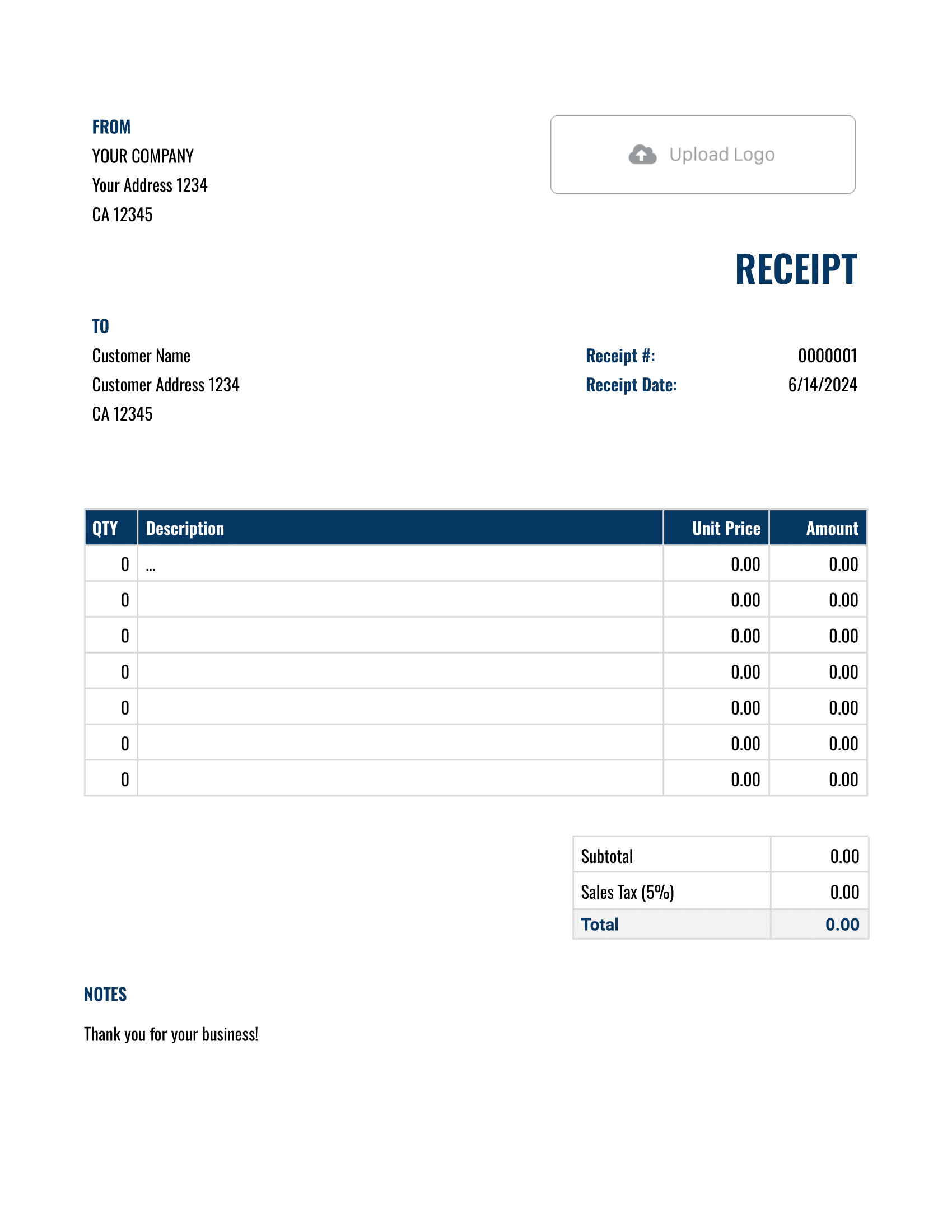 Hourly Google Docs Receipt Template