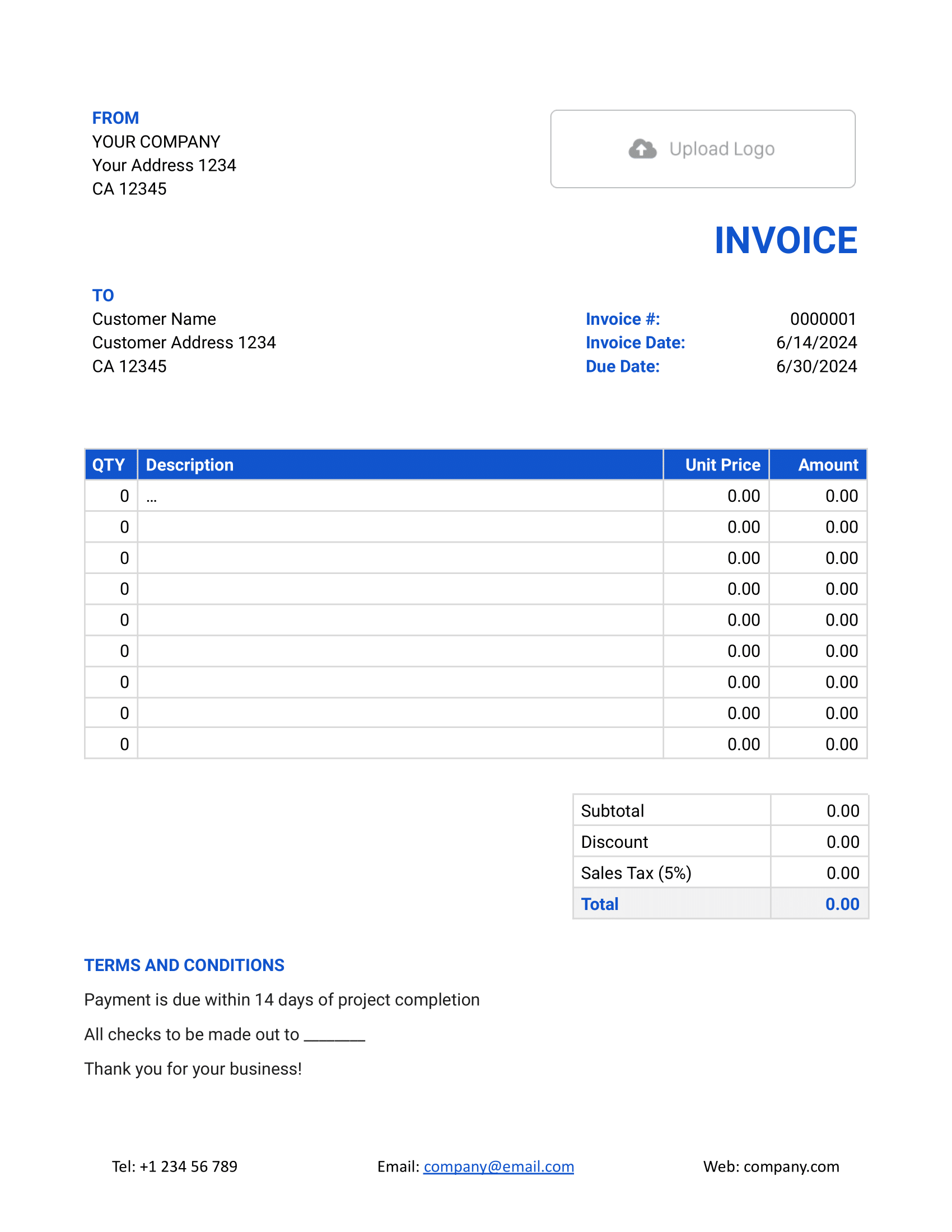 Itemized Google Docs Invoice Template