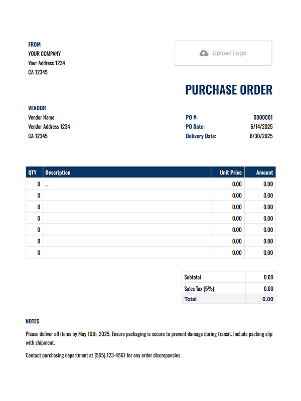 Printable Google Docs Purchase Order Form