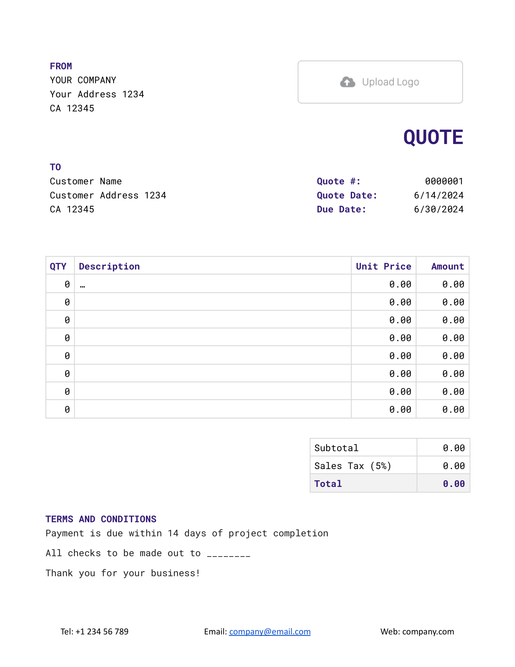 Printable Google Docs Quote Template