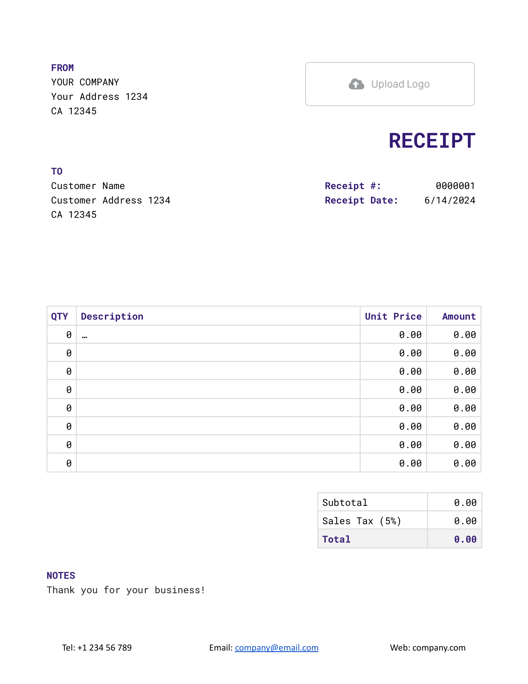 Printable Google Docs Receipt Template