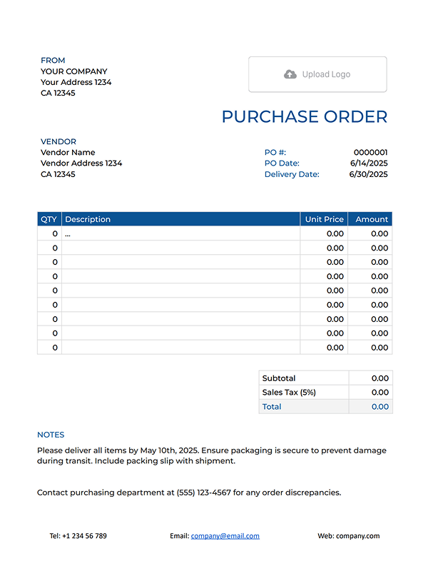 Sample Google Docs Purchase Order