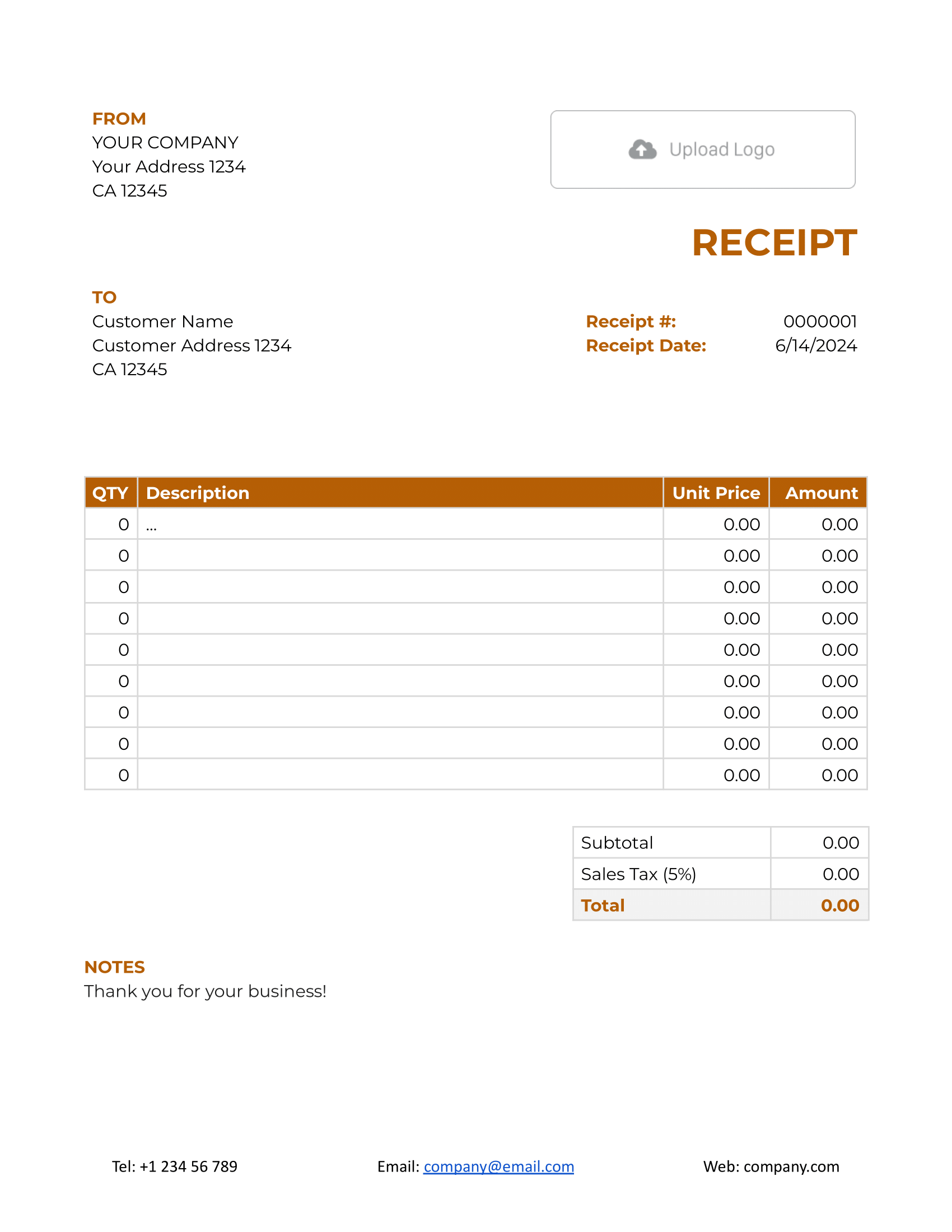 Sample Google Docs Receipt Template