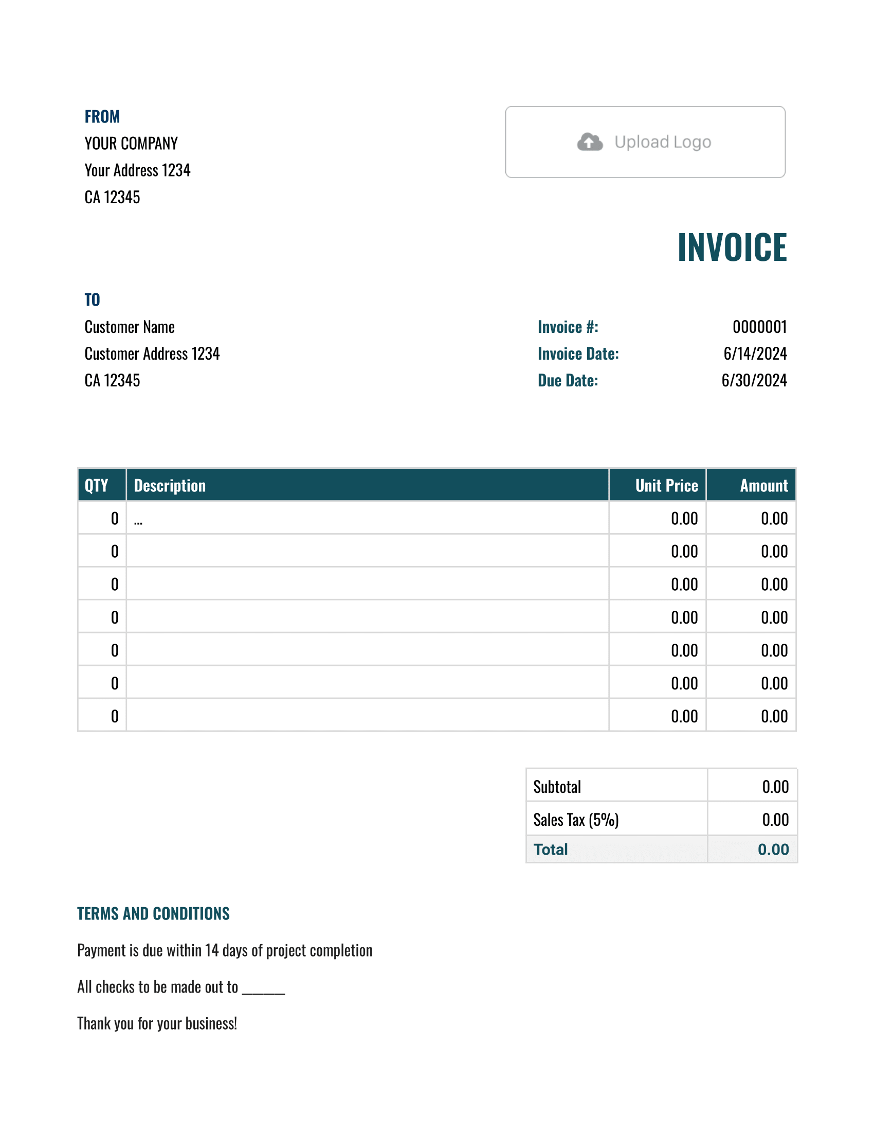 Standard Google Docs Invoice Template