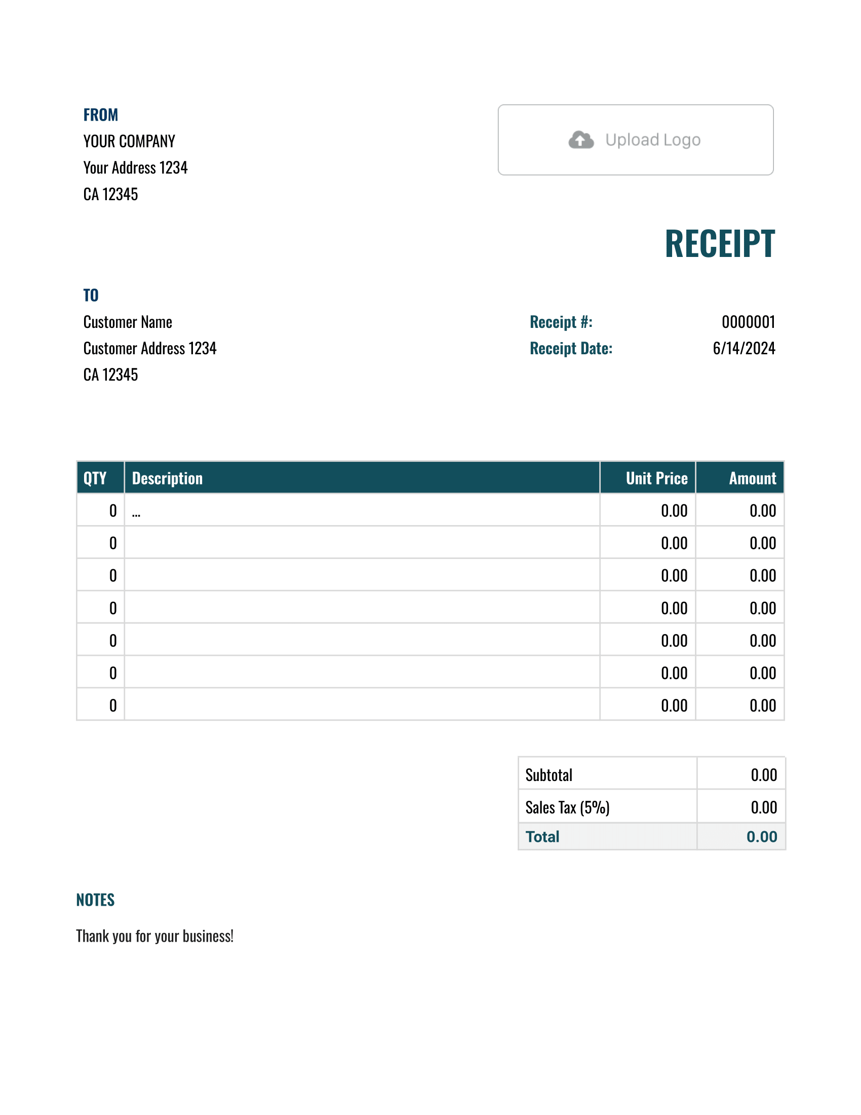 Standard Google Docs Receipt Template