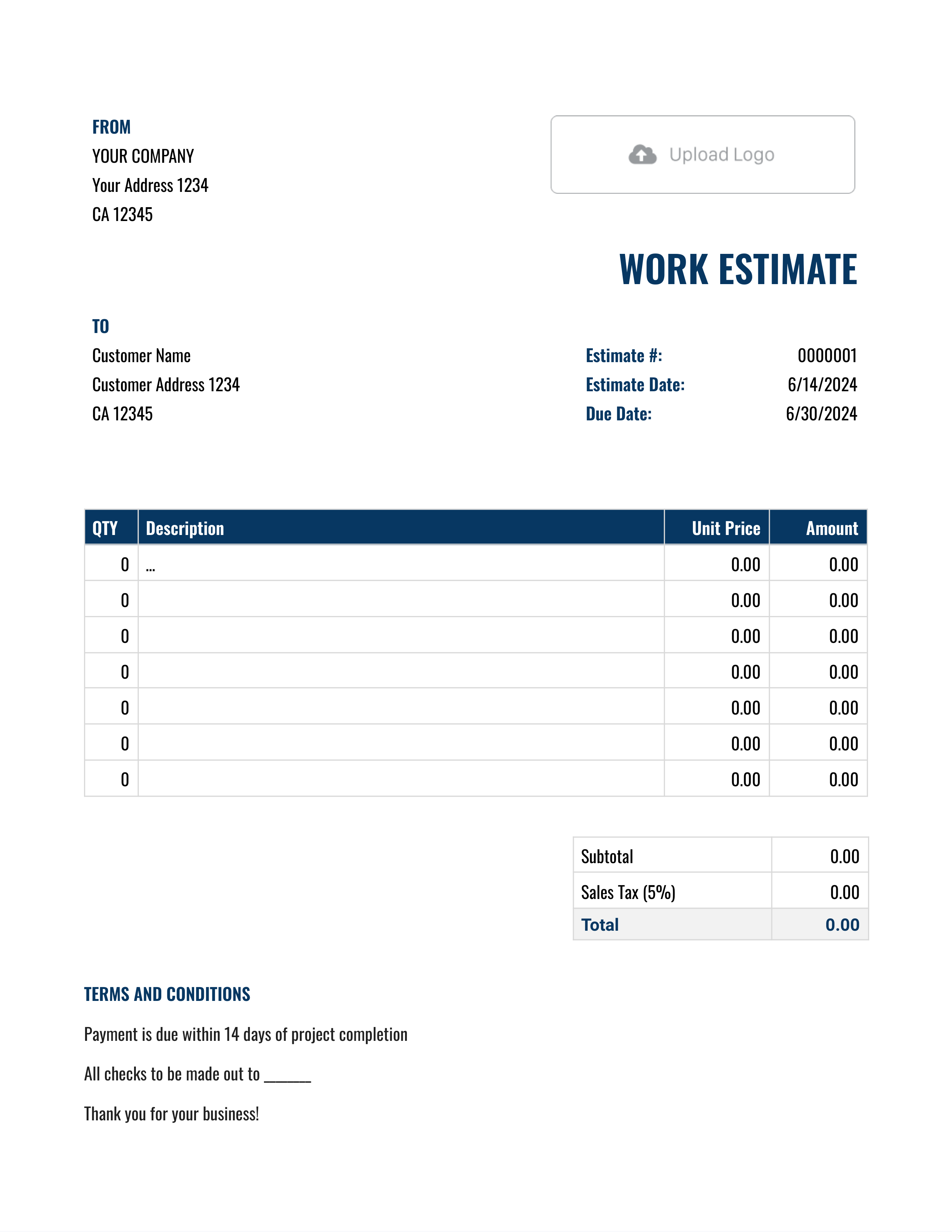 Google Docs Work Estimate Template