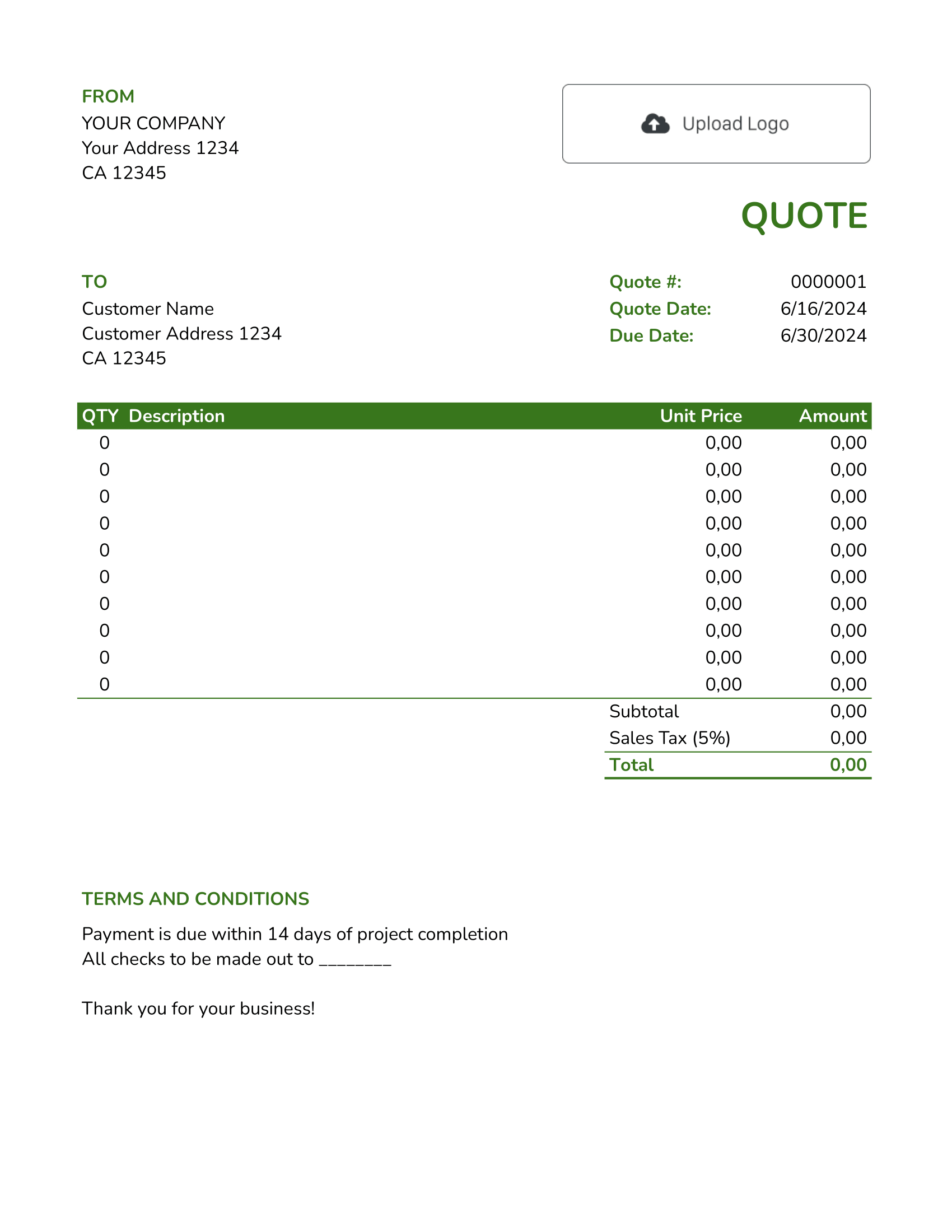 Basic Google Sheets Quote Template