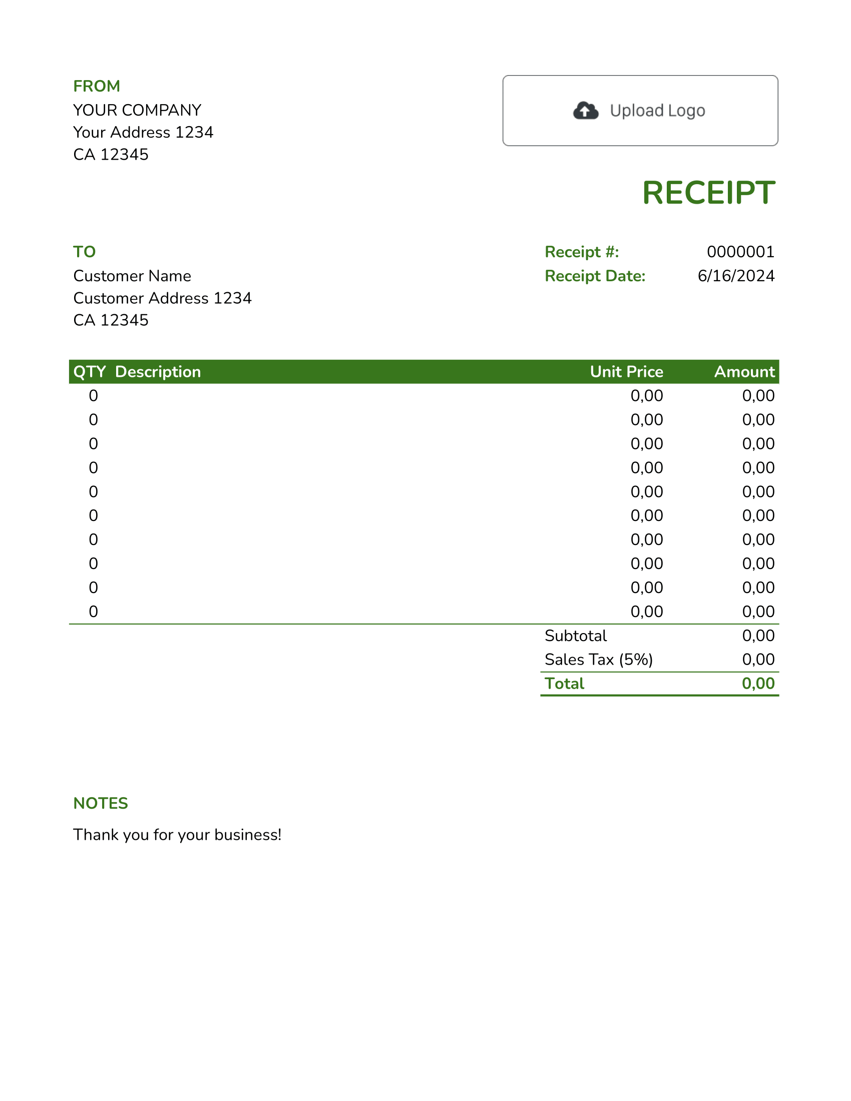 Basic Google Sheets Receipt Template