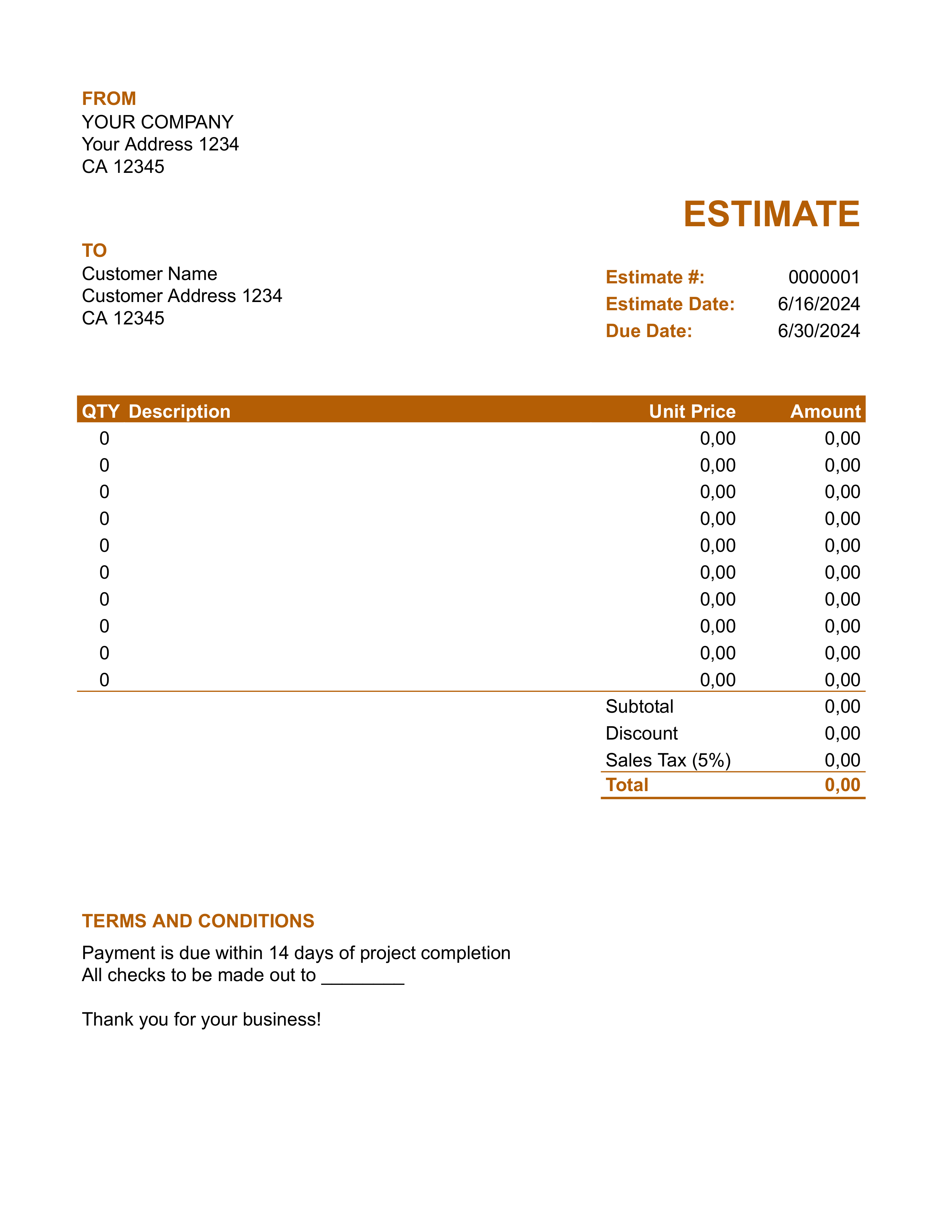 Google Sheets Estimate Template with Discount