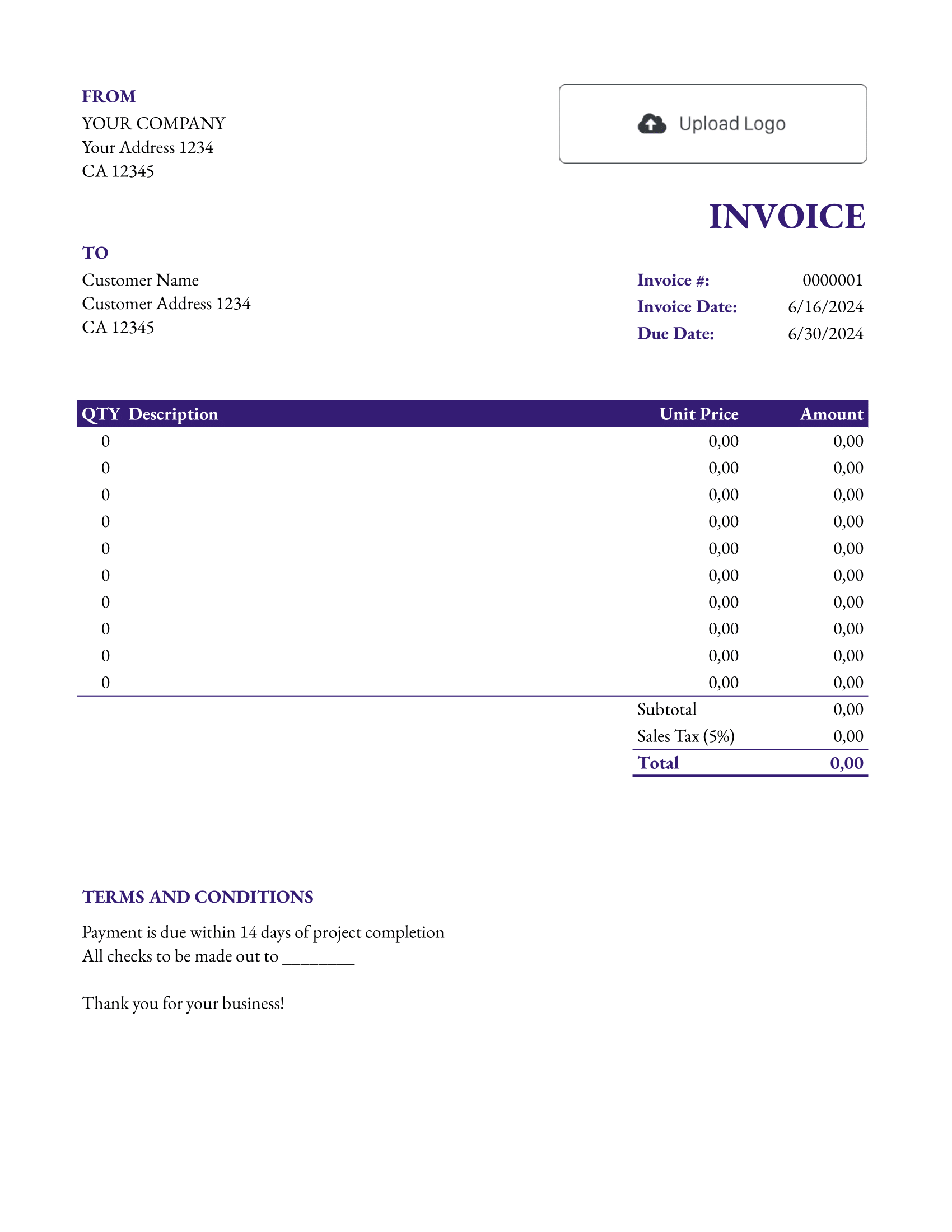 Hourly Google Sheets Invoice Template