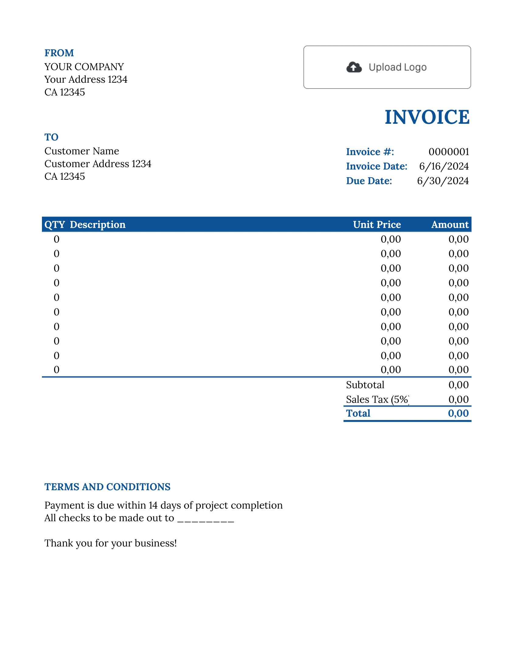 Itemized Google Sheets Invoice Template