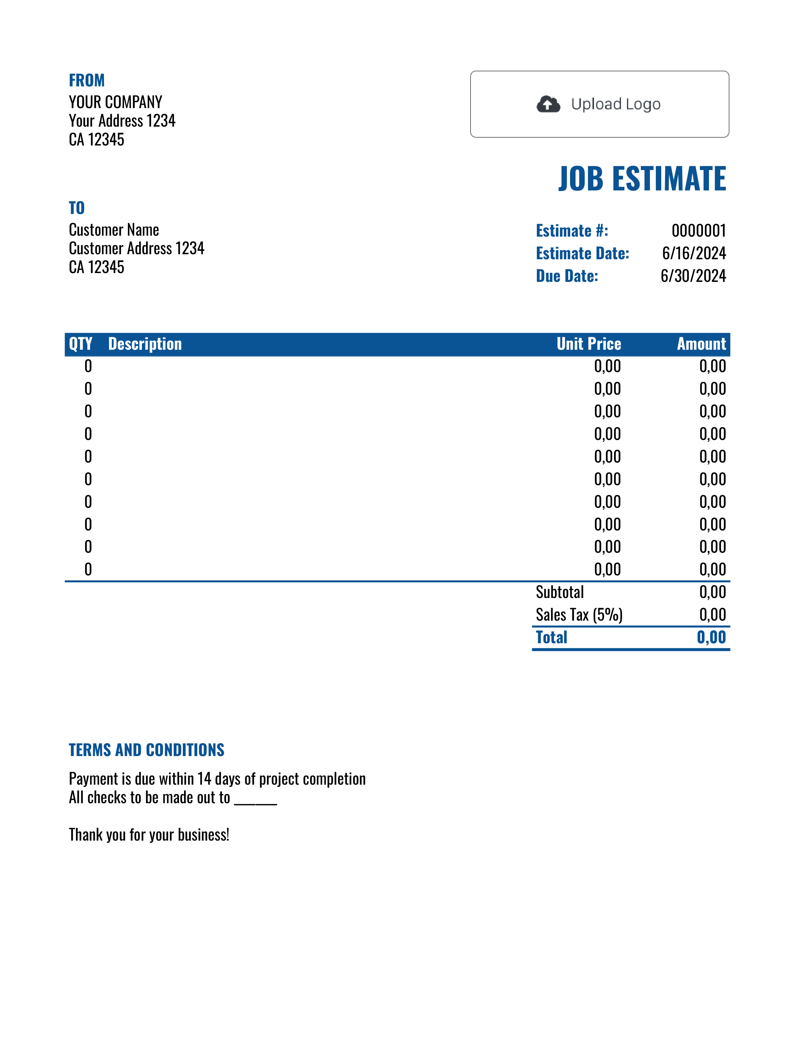 Google Sheets Job Estimate Template