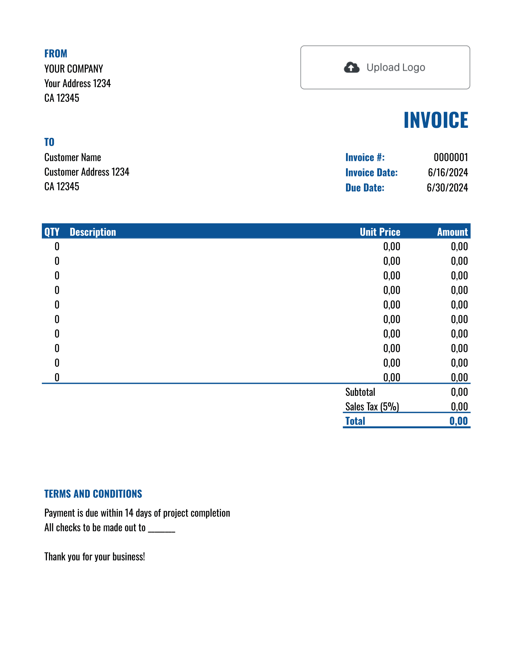 Printable Google Sheets Invoice Template