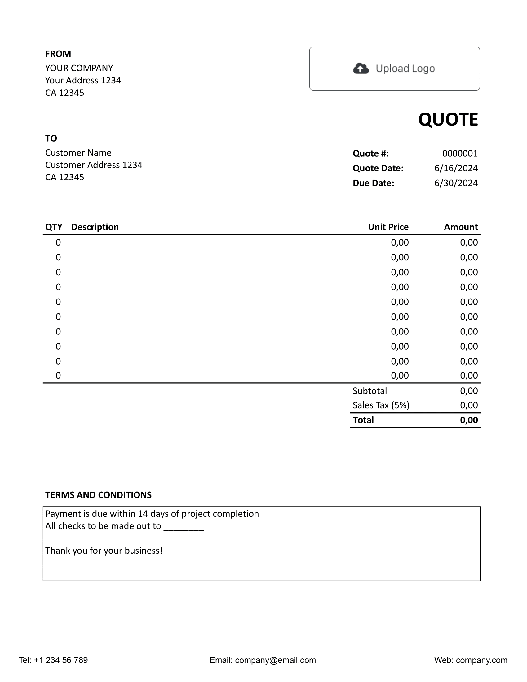 Sample Google Sheets Quote Template