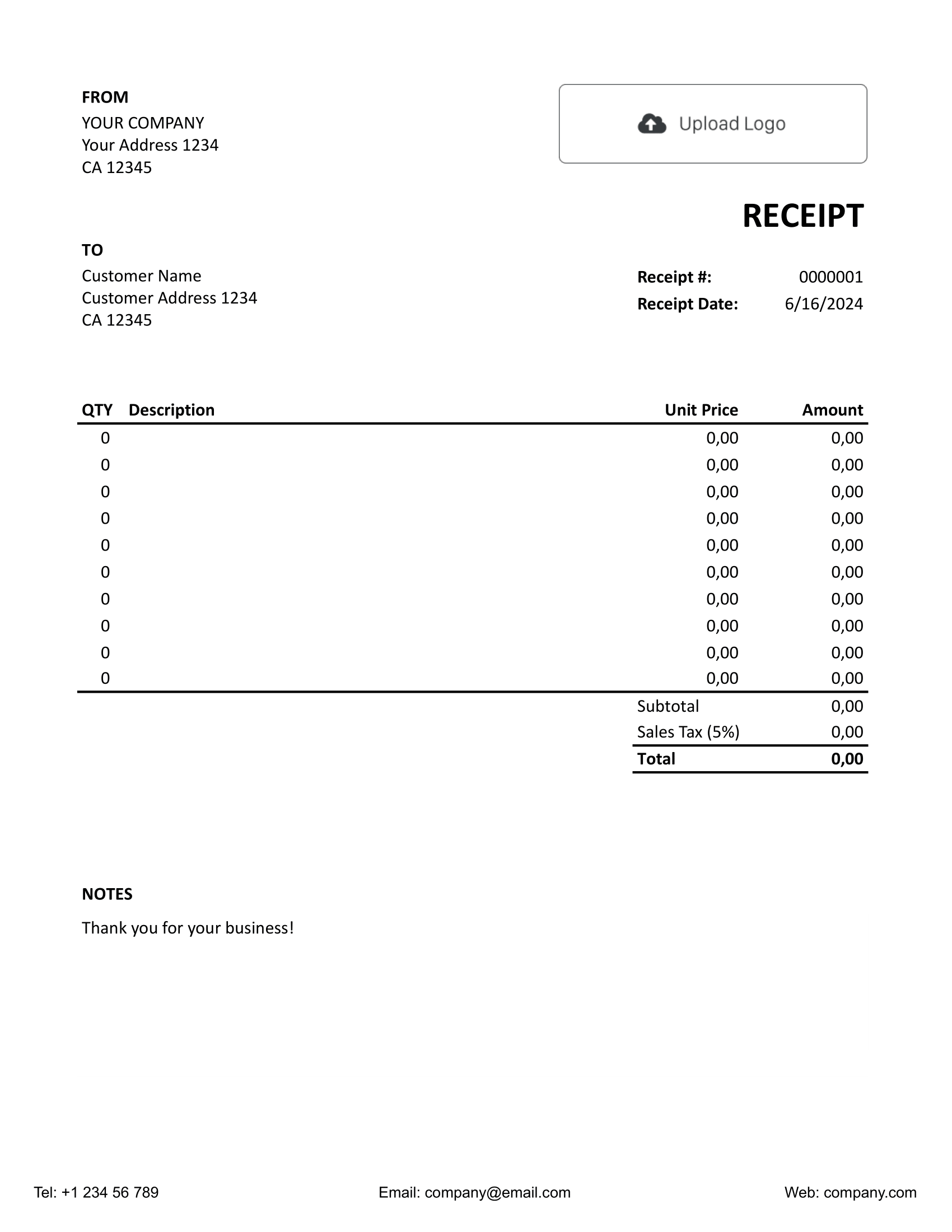 Sample Google Sheets Receipt Template