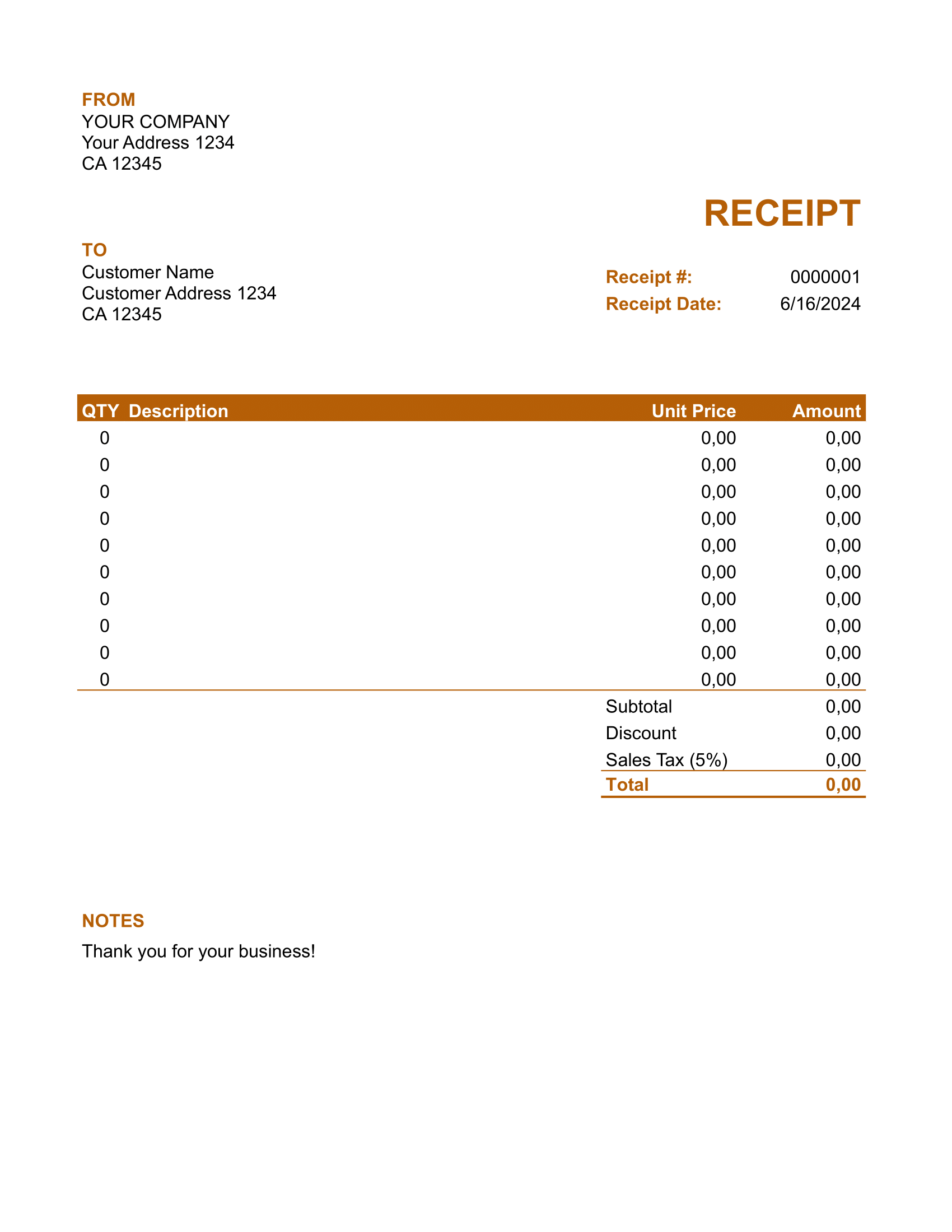 Simple Google Sheets Receipt Template