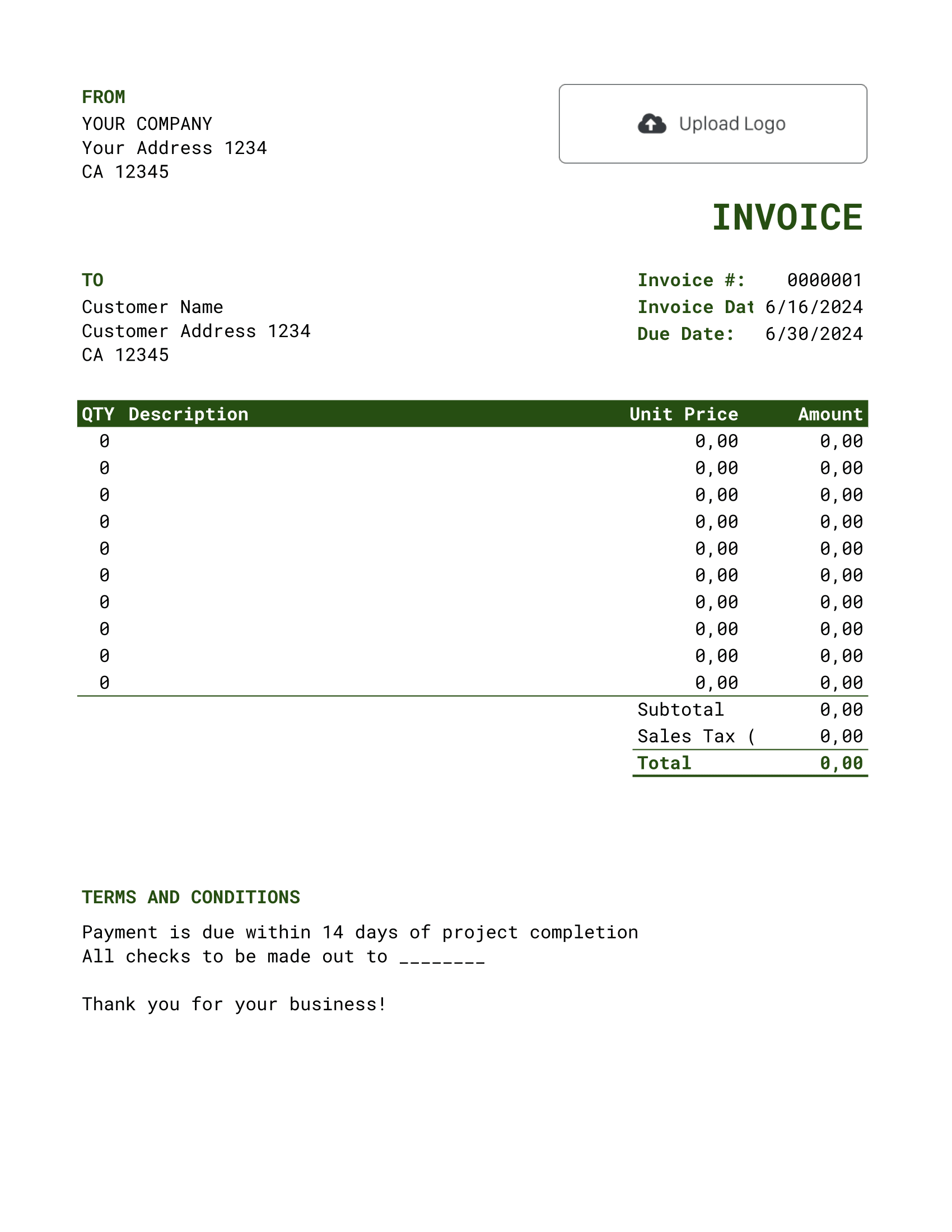 Standard Google Sheets Invoice Template
