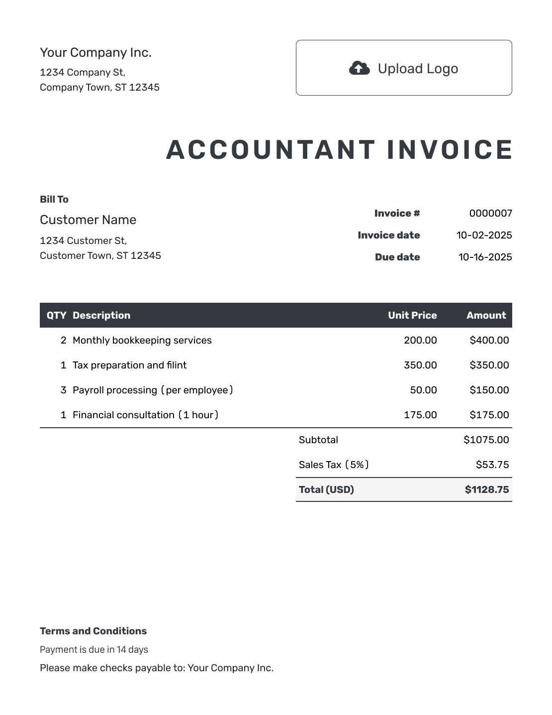 Hourly Accountant Invoice Template