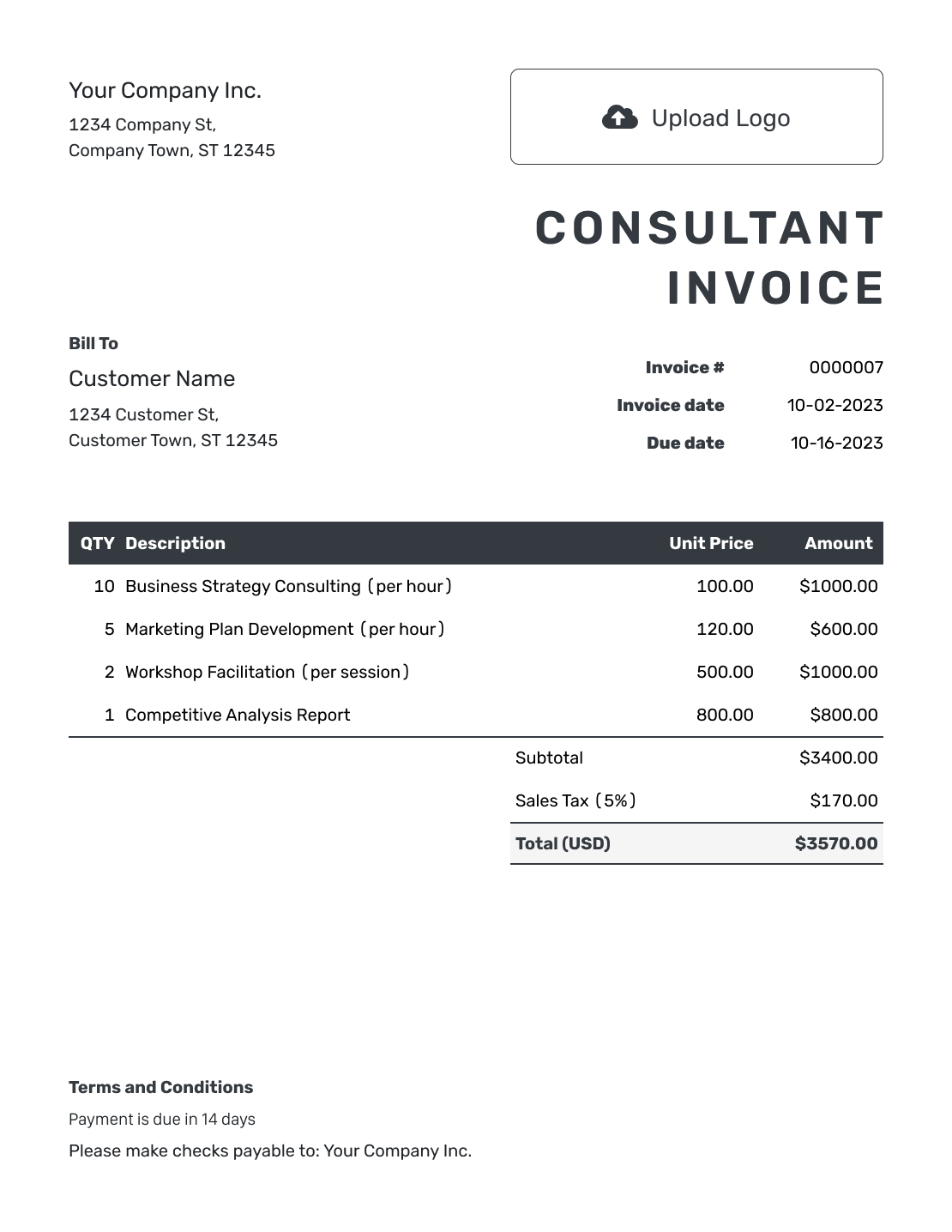 Hourly Consultant Invoice Template