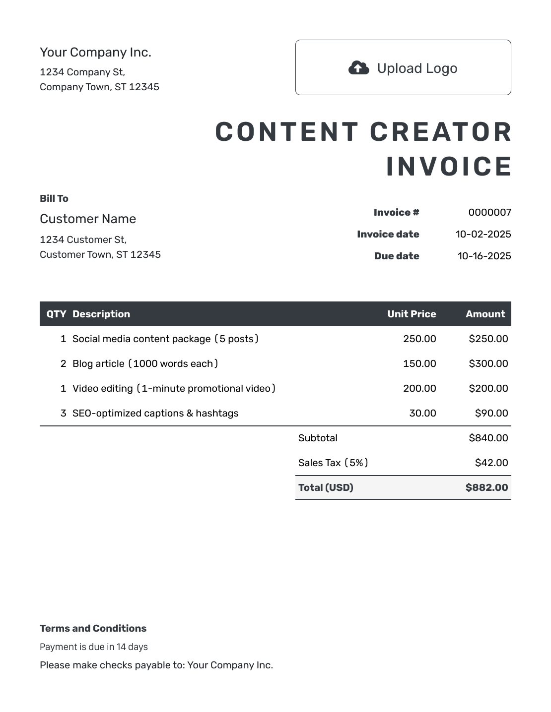 Hourly Content Creator Invoice Template