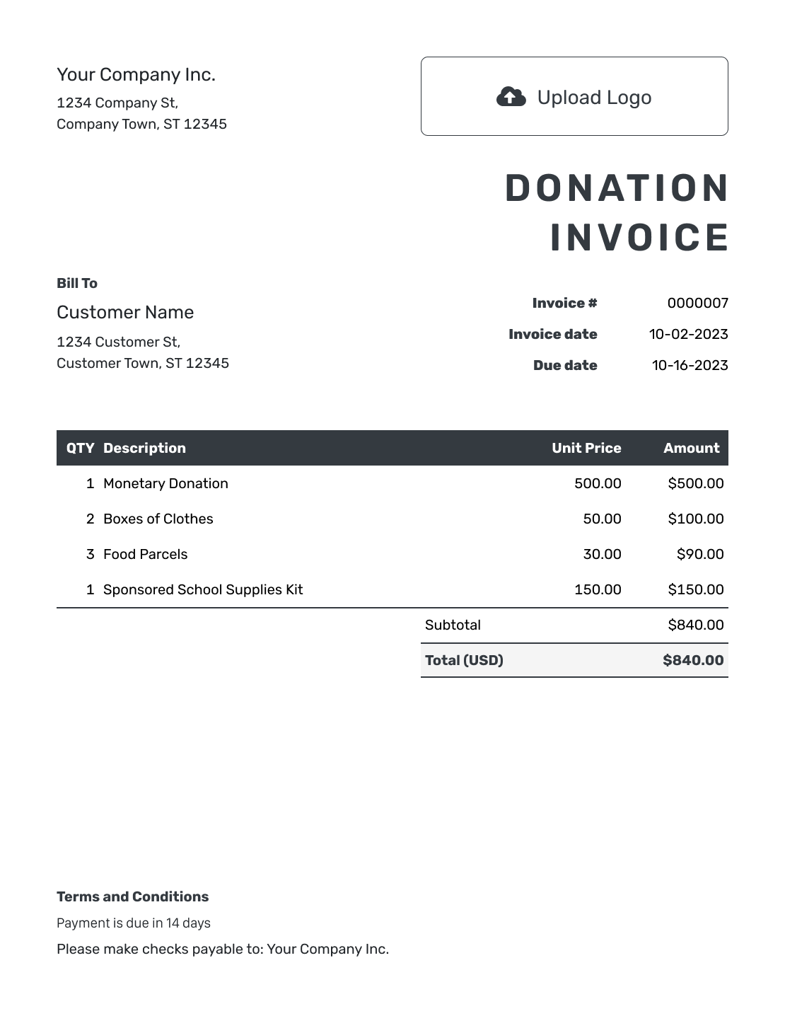 Hourly Donation Invoice Template