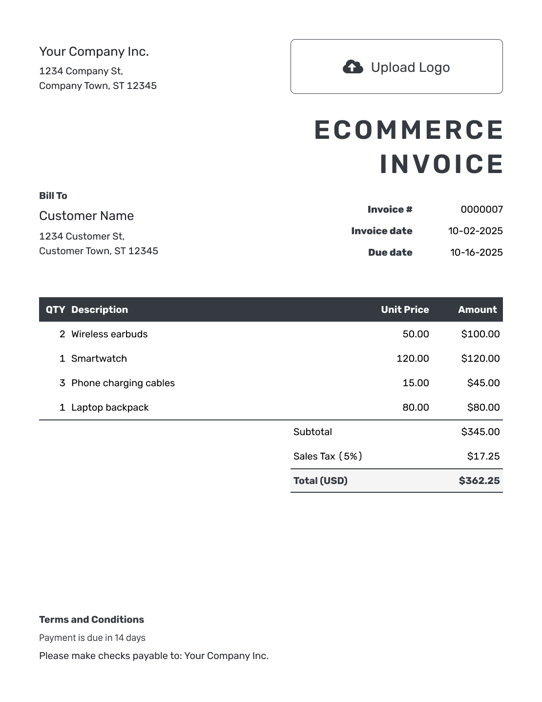 Hourly Ecommerce Invoice Template