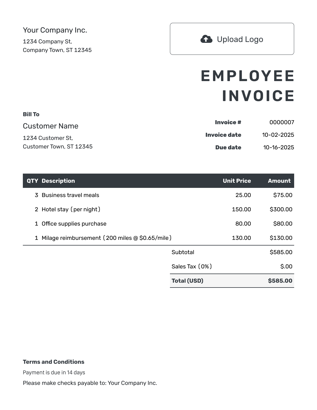 Hourly Employee Invoice Template