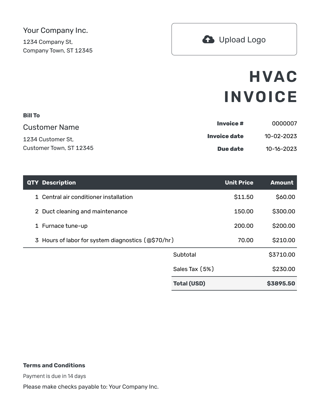 Hourly HVAC Invoice Template