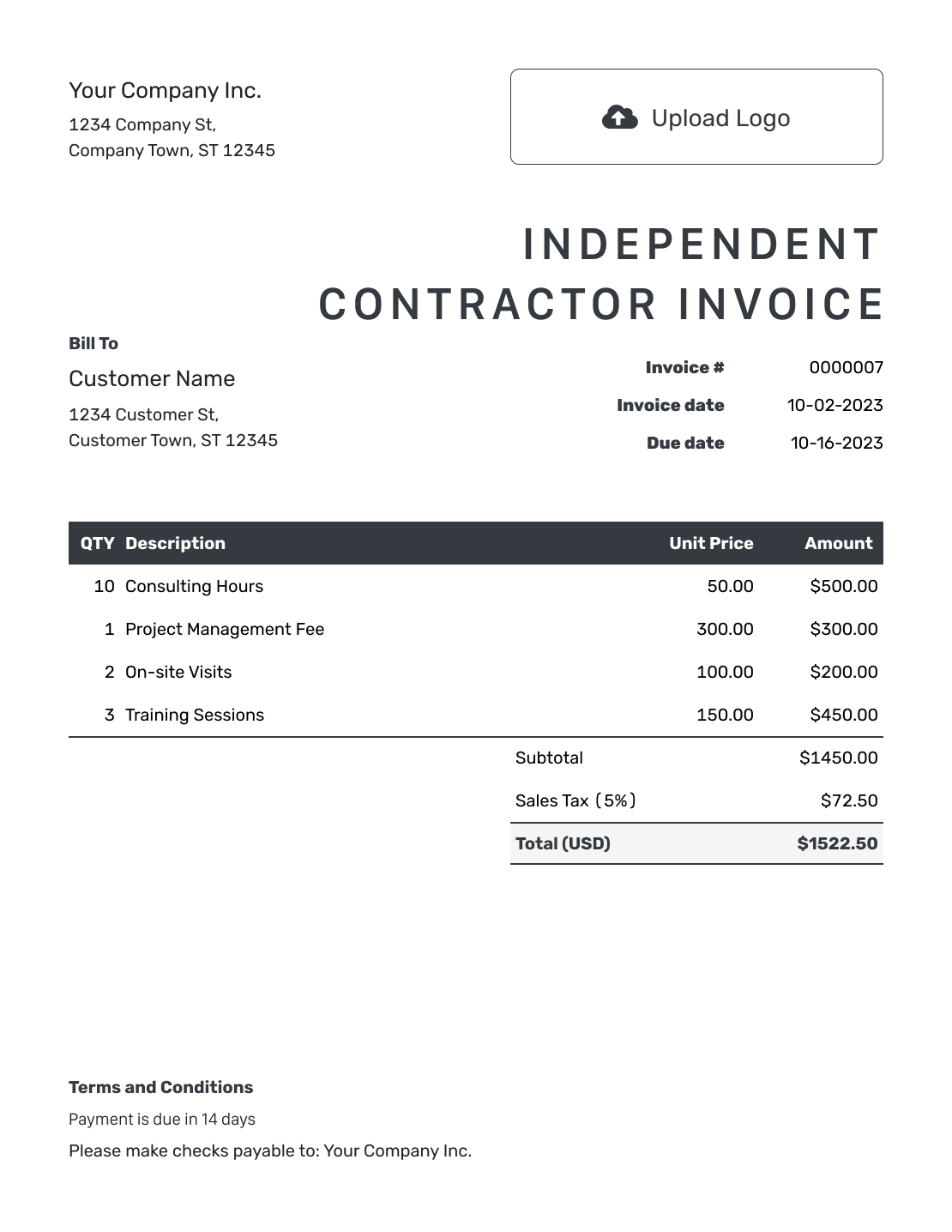 Hourly Independent Contractor Invoice Template