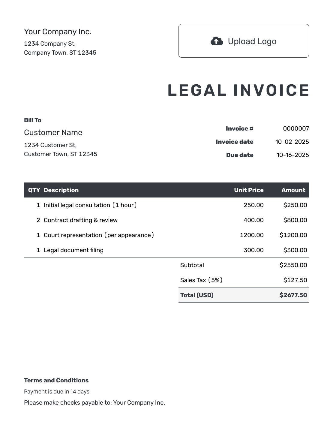 Hourly Legal Invoice Template