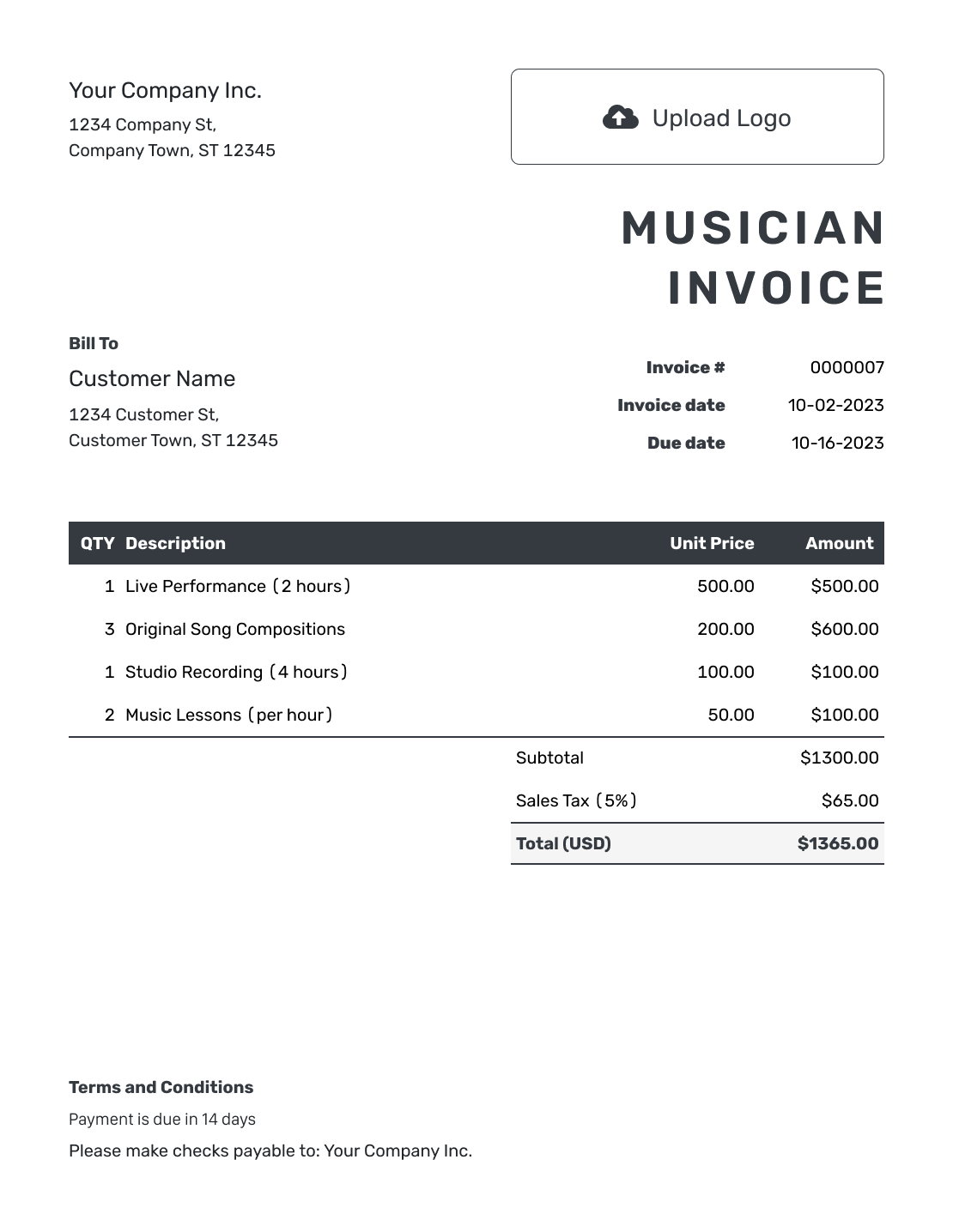 Free Musician Invoice Template | docelf.com