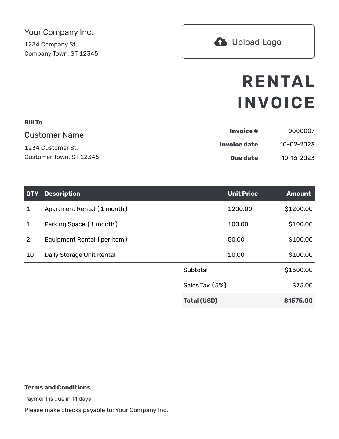 Hourly Rental Invoice Template
