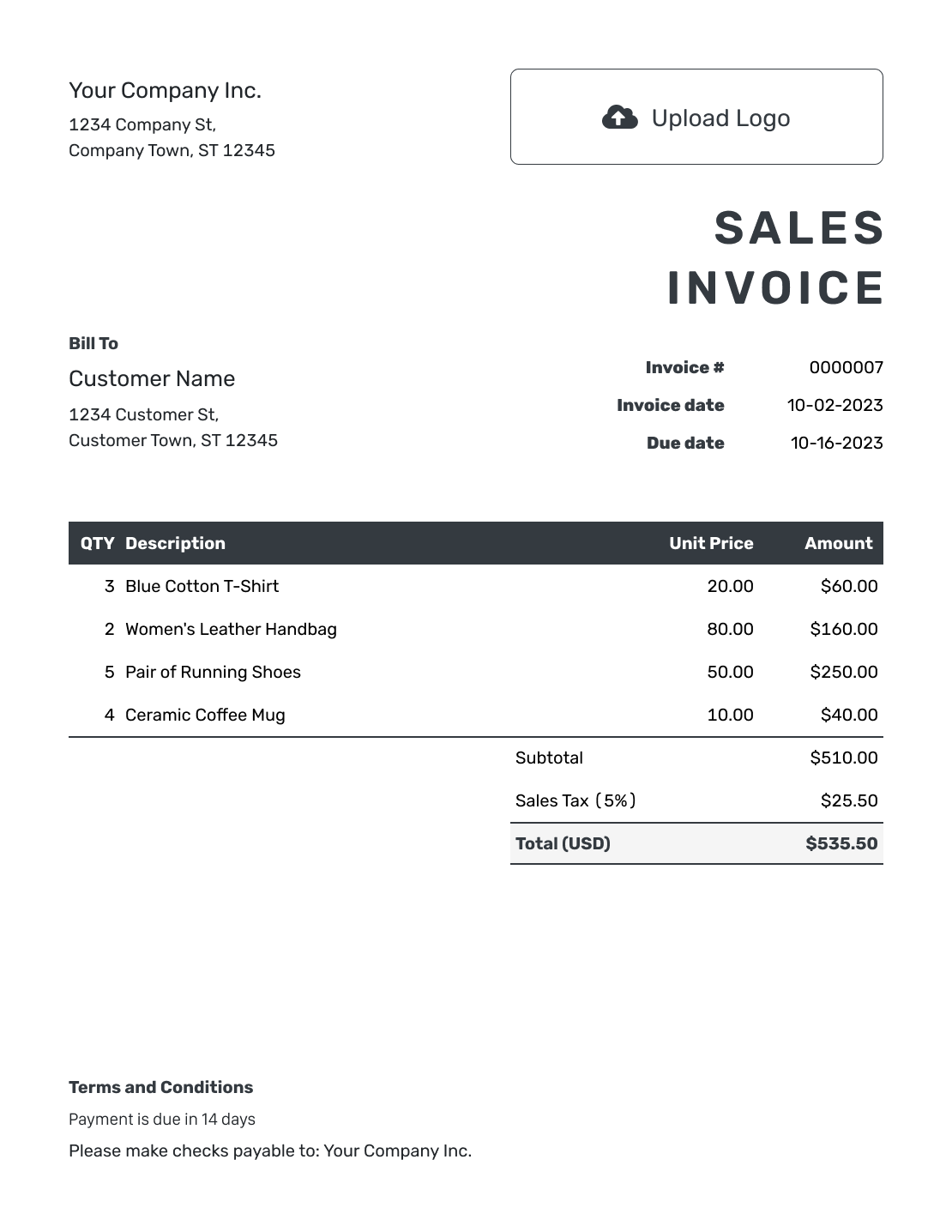 Hourly Sales Invoice Template