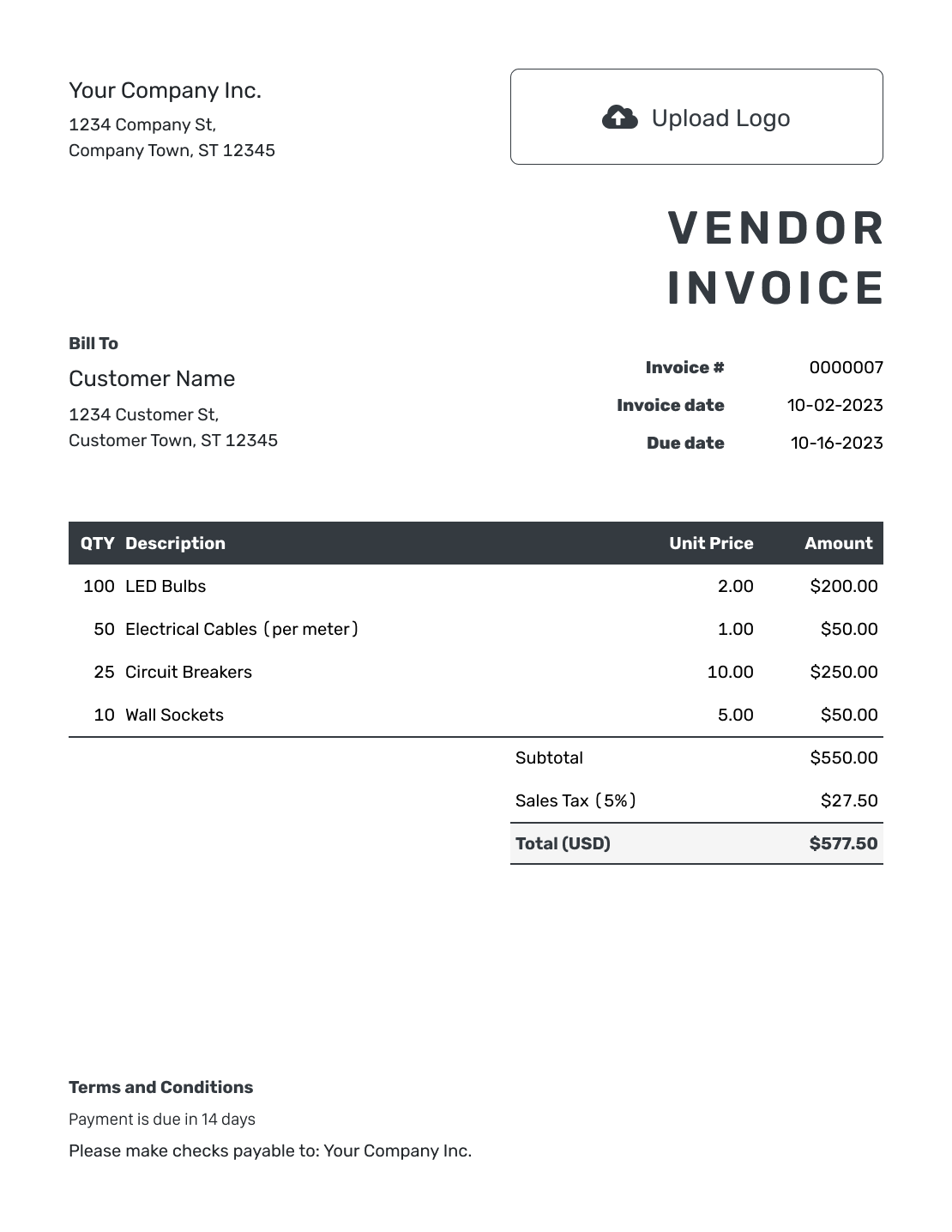 Hourly Vendor Invoice Template