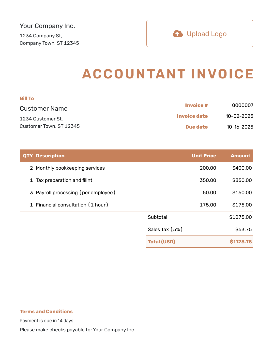 Itemized Accountant Invoice Template