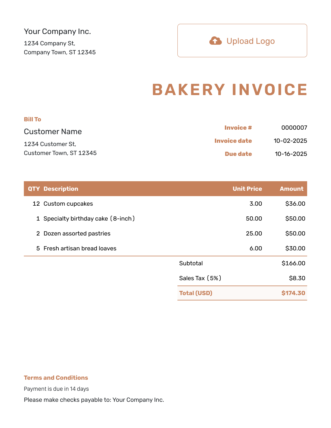 Itemized Bakery Invoice Template