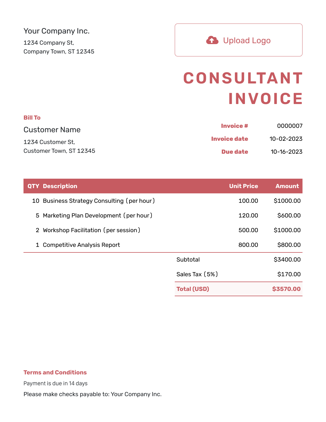 Itemized Consultant Invoice Template