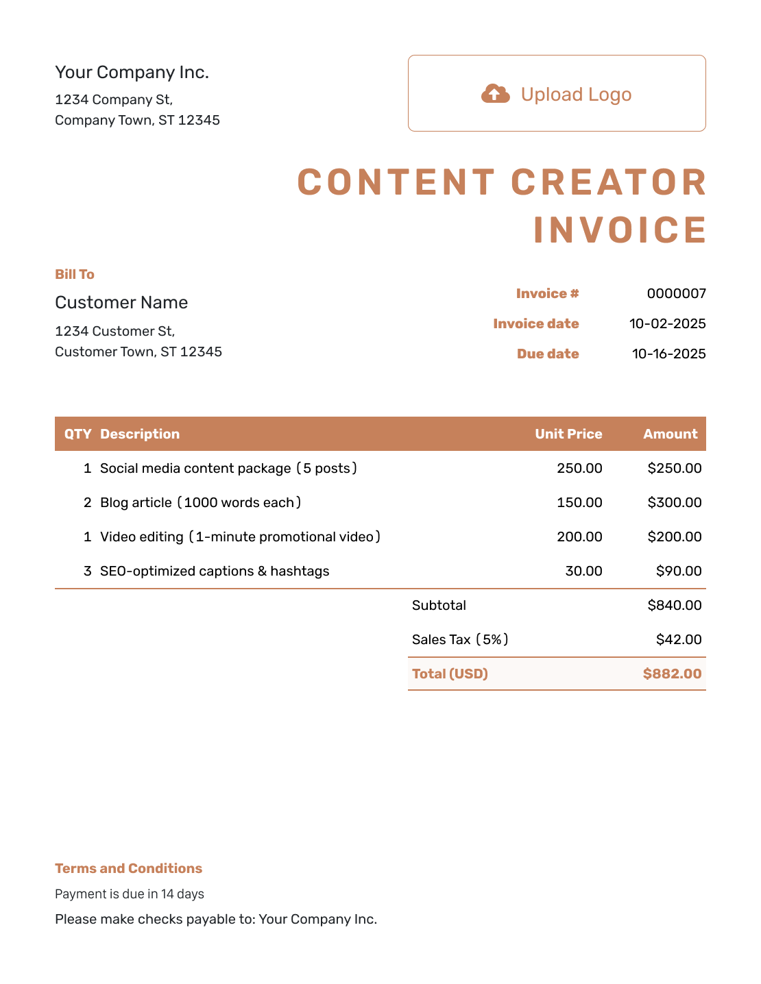 Itemized Content Creator Invoice Template