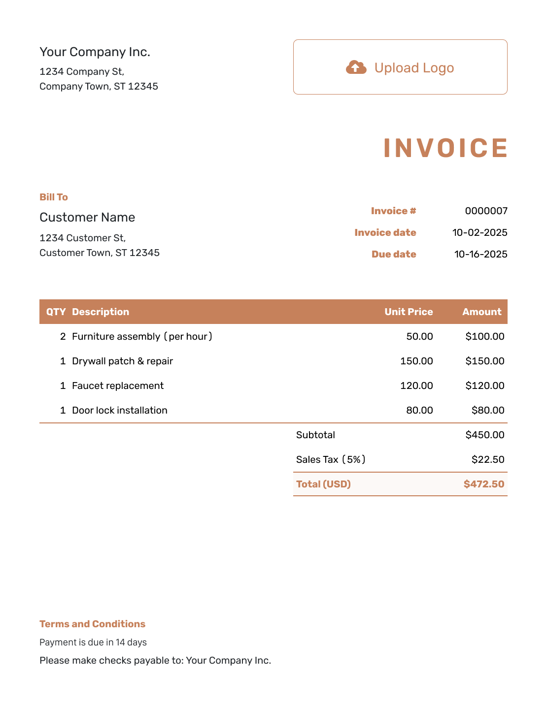 Itemized Business Invoice Template