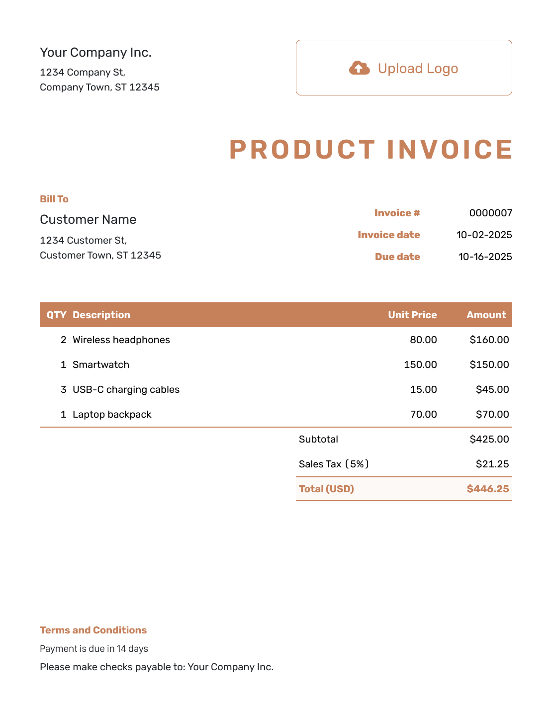 Itemized Product Invoice Template