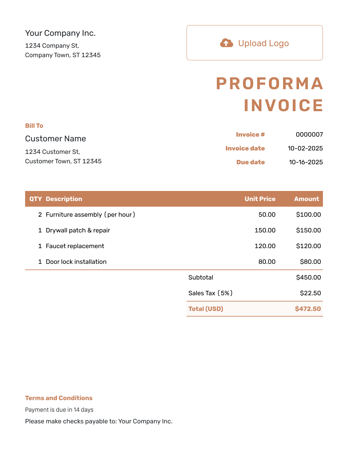 Itemized Proforma Invoice Template