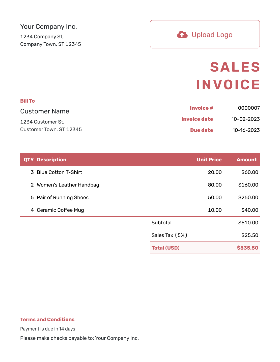 Itemized Sales Invoice Template